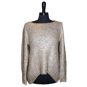 Alberto Makali Metallic Sweater Pullover Oatmeal Gold Size M